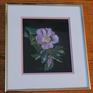 BEAUTIFUL Wild Rose Vintage Floral Matted Framed Art